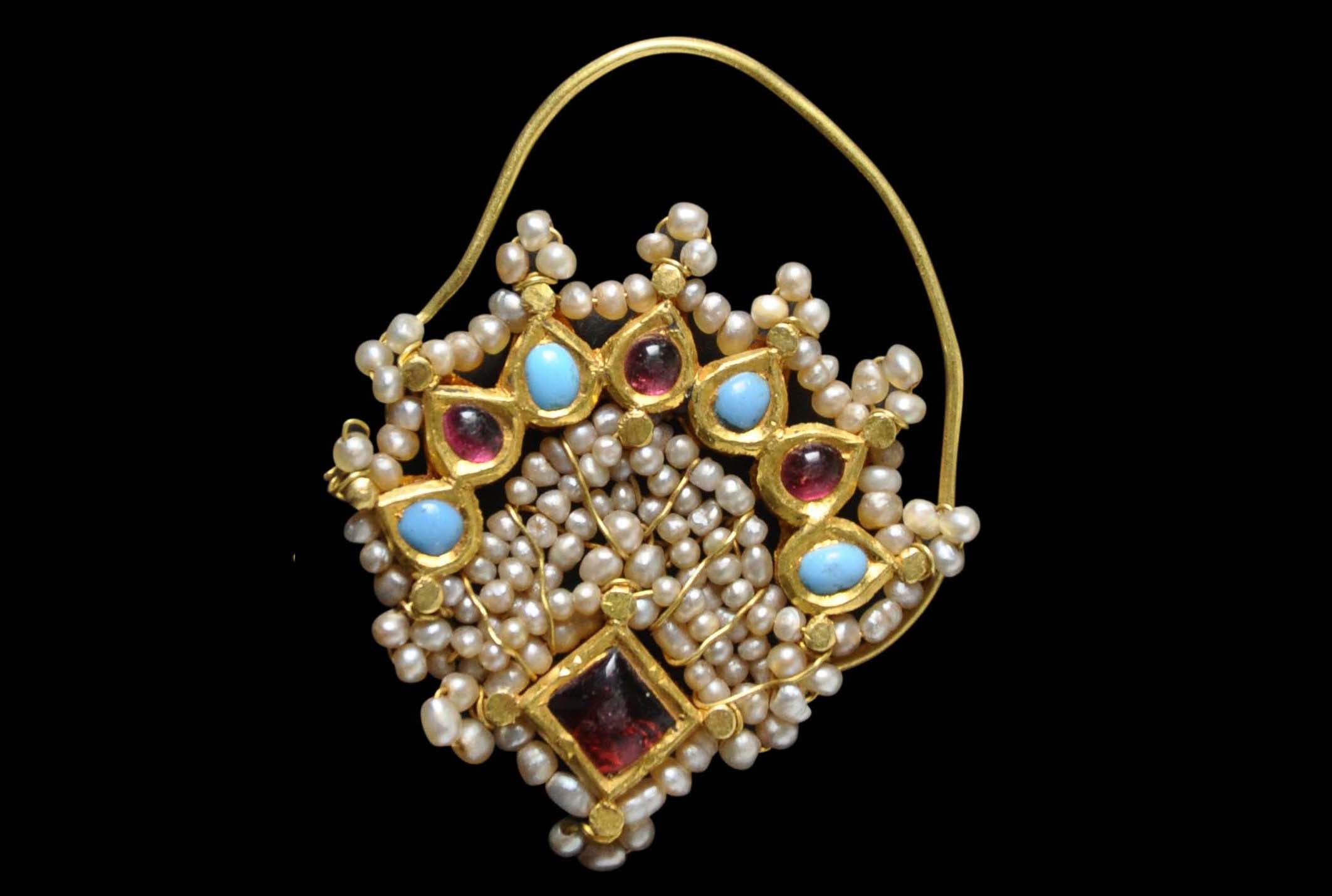 Indian Gold Turquoise Ruby And Pearl Nose Ring Michael Backman Ltd