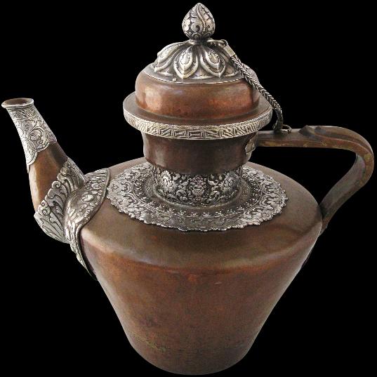 Decorated Handwork tibet silver copper collectable old style lifelike pig teapot 