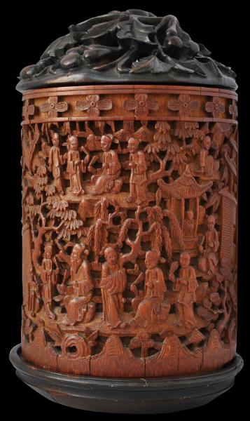 Chinese Antique Bamboo Brush Pot Carved with Scholars - Zentner Collection