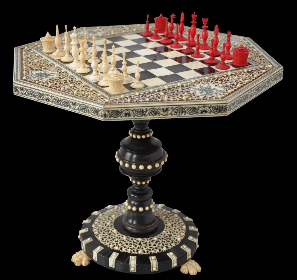 Lot #R142. Large Modern Vizagapatam Bone Chess Set