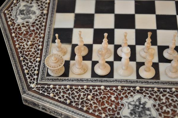 Lot #R142. Large Modern Vizagapatam Bone Chess Set