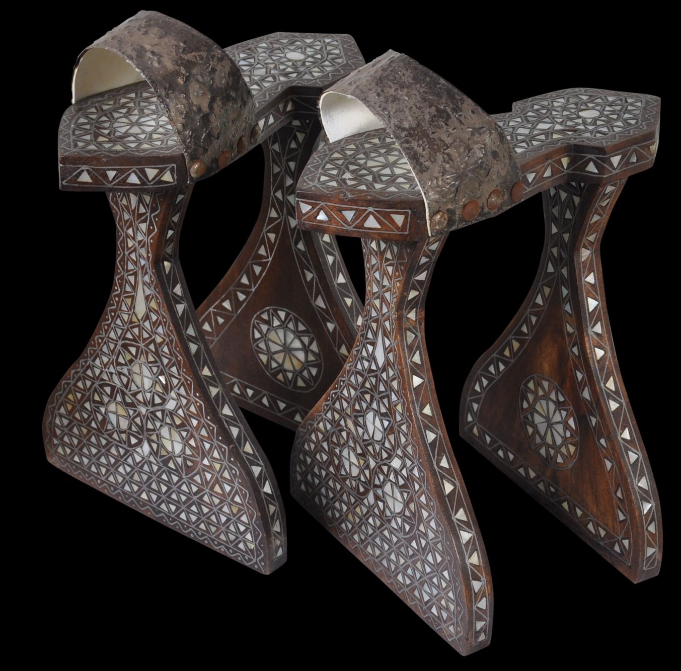 Unusually Tall Ottoman Woman&#39;s Mother-of-Pearl Inlaid Wooden Stilted Clogs  (Qabqab) •