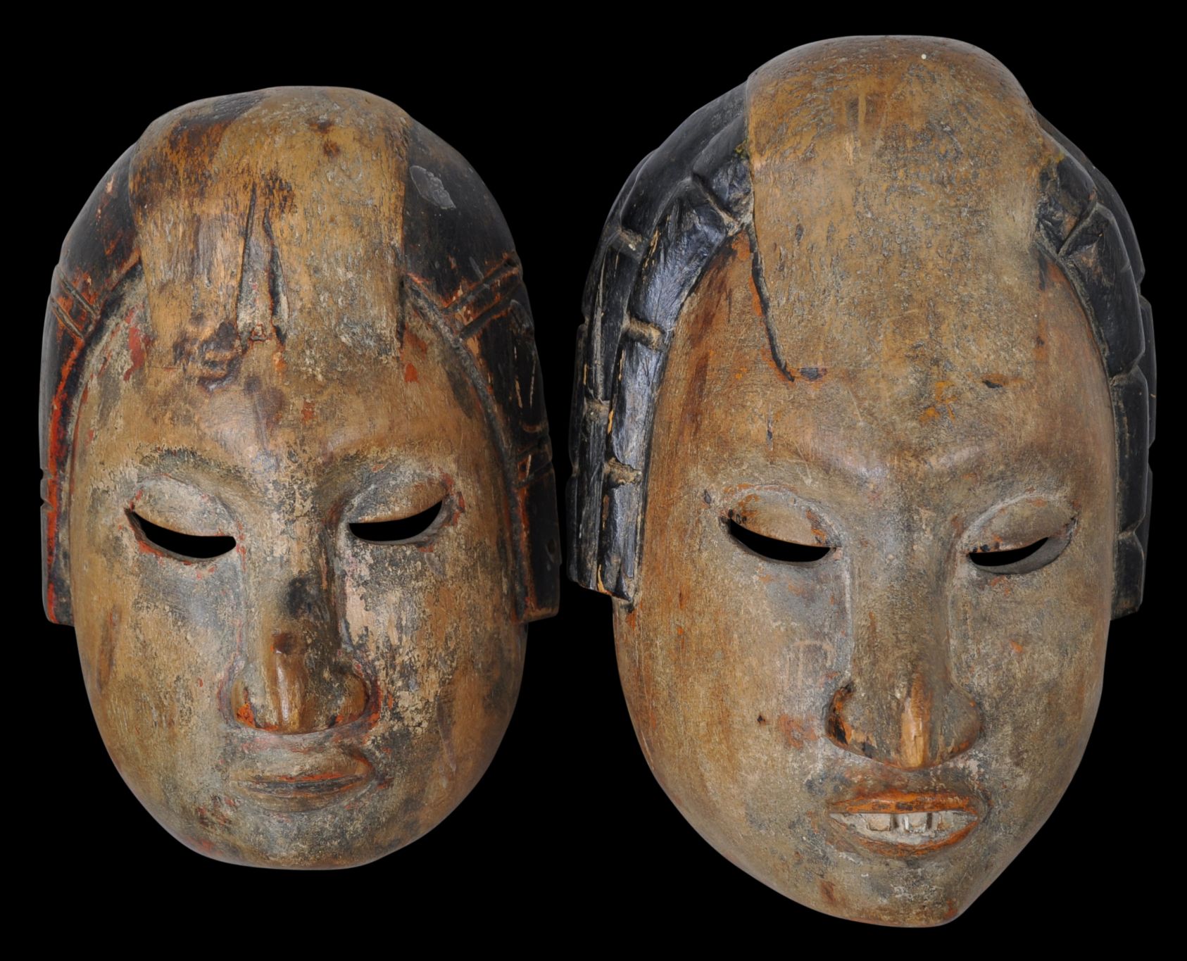 Pair of Ibibio Nigerian Carved Wooden Masks Ltd