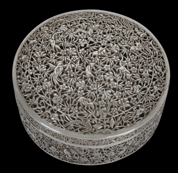 Thai Pierced Round Betel Box & Cover - Michael Backman Ltd