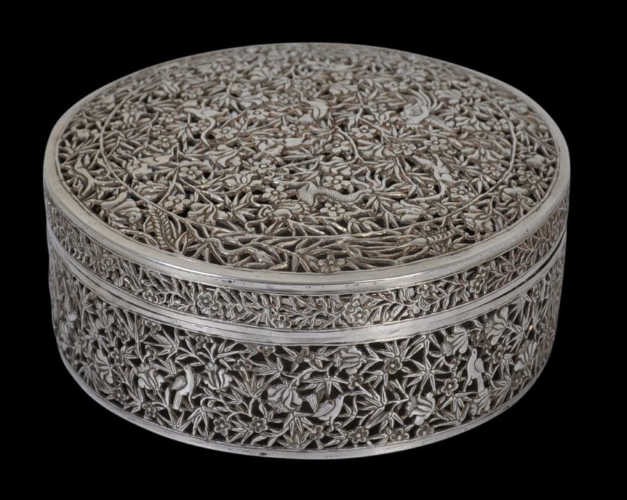 Thai Pierced Round Betel Box & Cover - Michael Backman Ltd