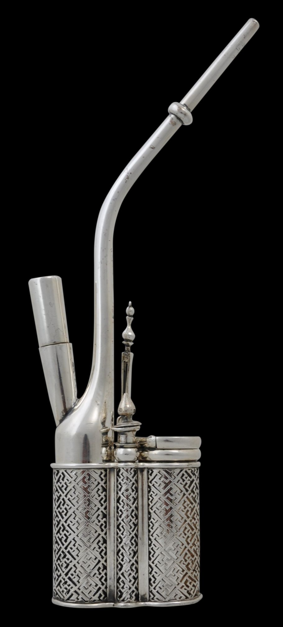 Superb, Chinese Silver Water Pipe Flask - Michael Backman Ltd