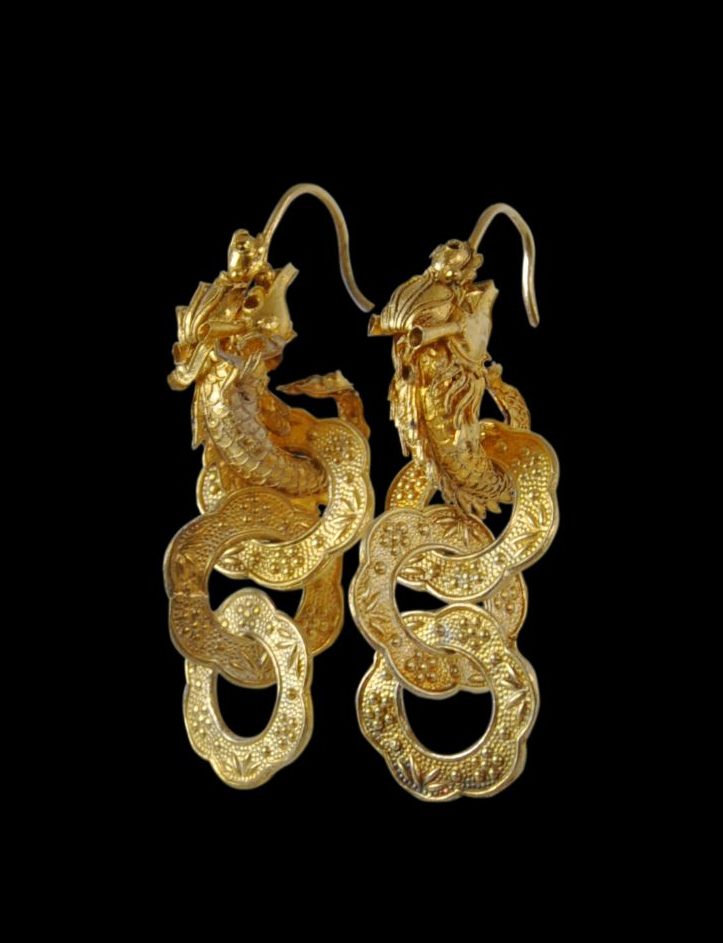 Pair of Chinese Gilded Silver Dragon Earrings - Michael Backman Ltd