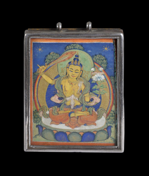 Mongolian Silver Framed Buddhist Amulet Pendant with Painted Tsakli of ...