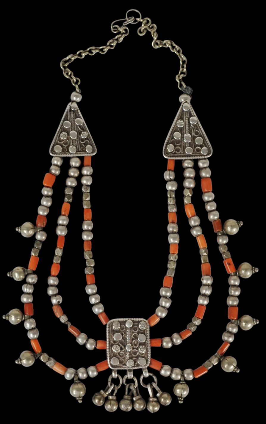 Yemeni Silver and Coral Bead Necklace - Michael Backman Ltd