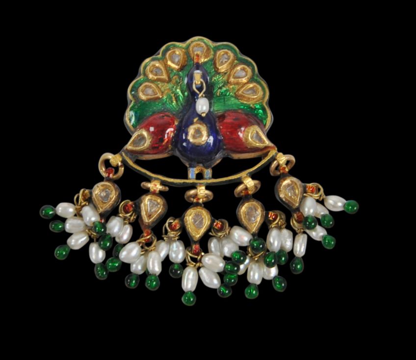 Indian Enamelled Gold Peacock Pendant with Diamonds & Pearls - Michael ...