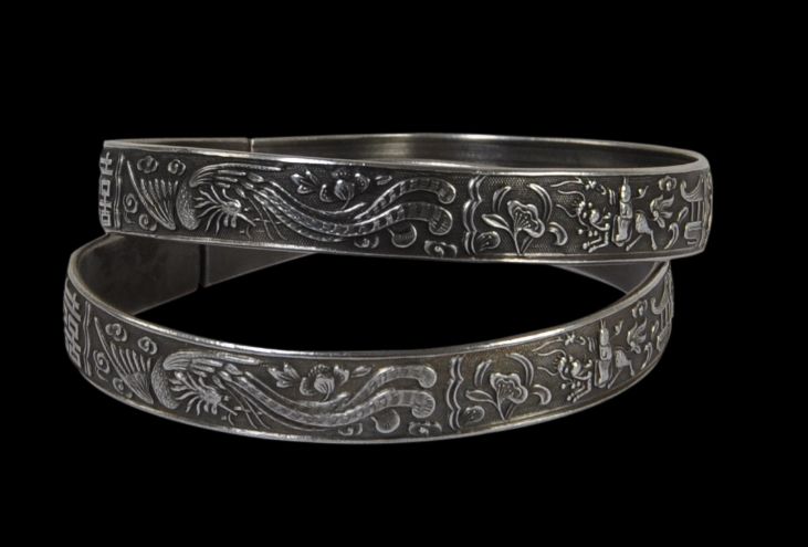 Antique Chinese Silver Bracelet Bamboo Bangle Phoenix Bird - Ruby Lane