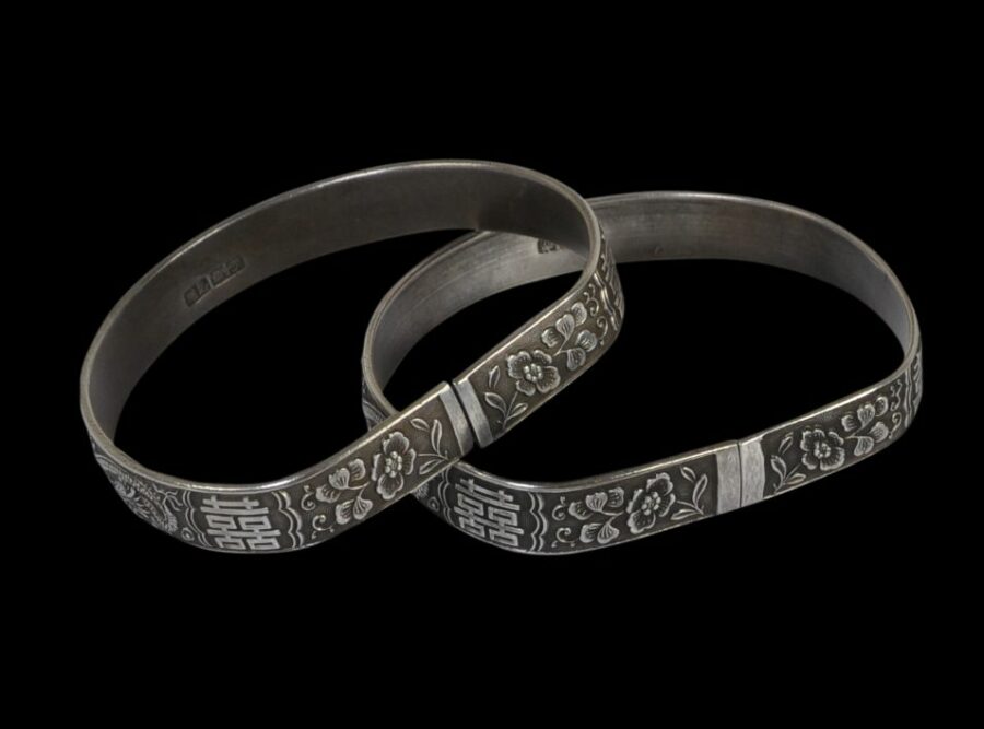 Pair of Chinese Silver Marriage Bracelets - Michael Backman Ltd