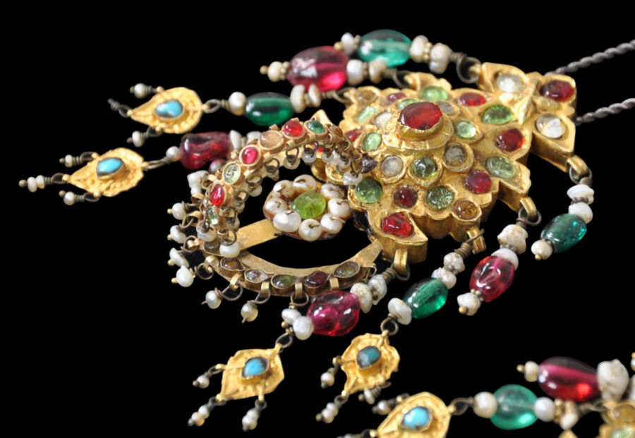 Rare Pair of Bukharan Gold Ear Pendants (Kadjak) set with Pearls ...