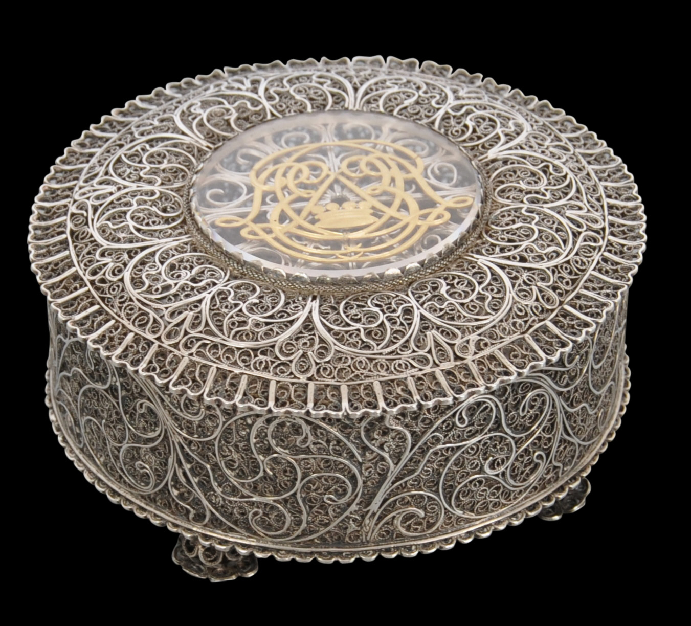 Very Fine Dutch Colonial Filigree Box with Gilded Royal Monogram ...