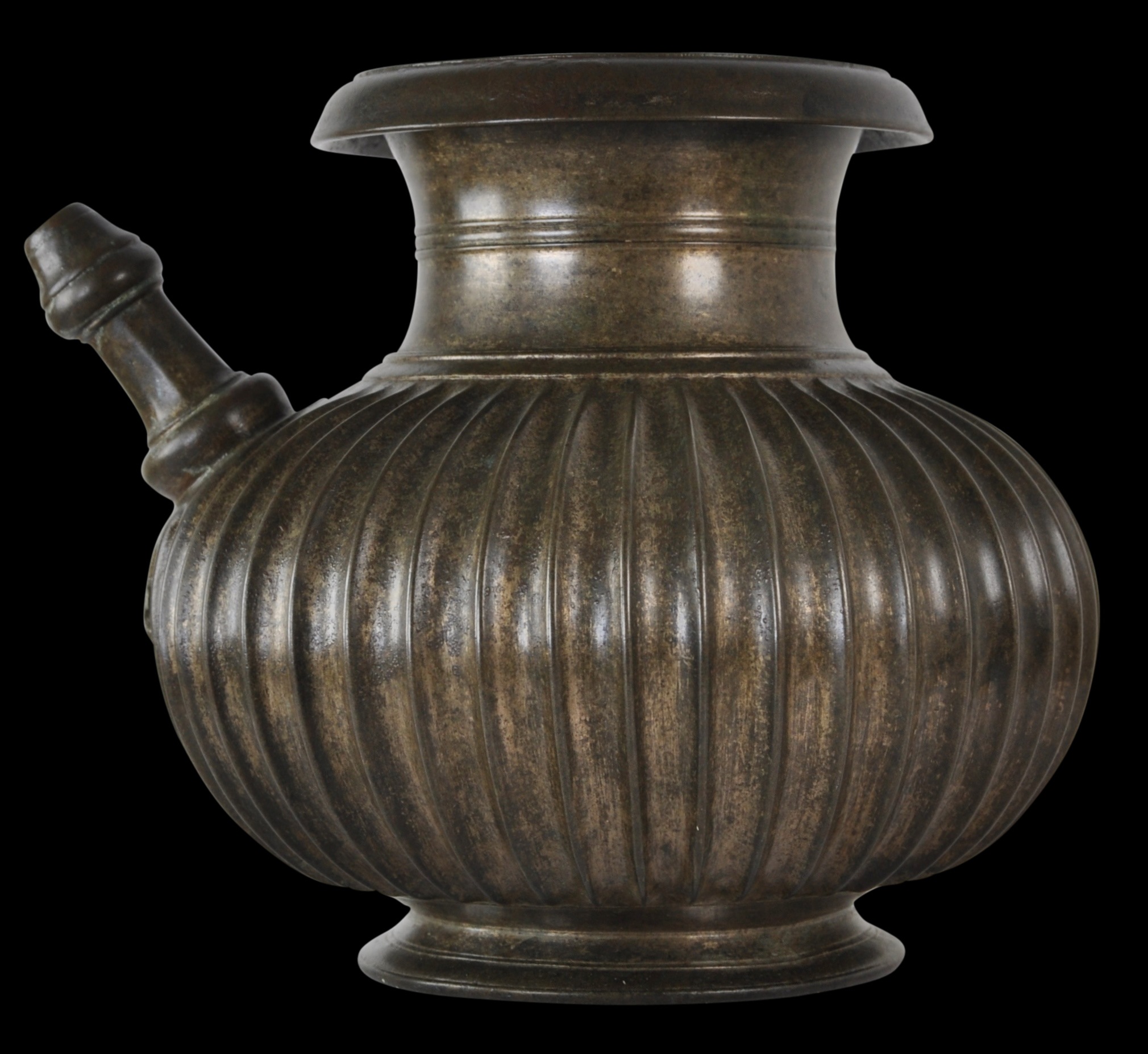 North Indian Bronze Ribbed Spouted Lota - Michael Backman Ltd