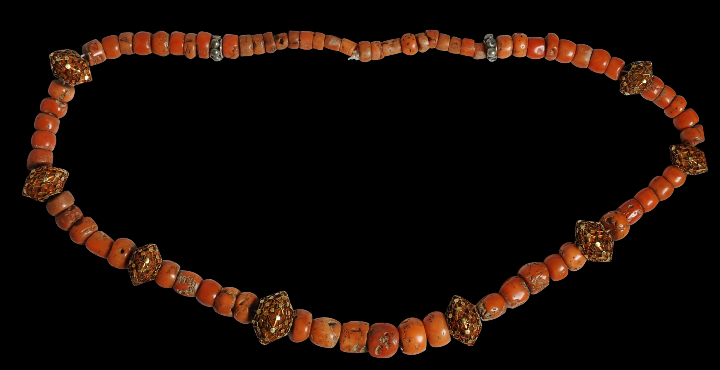 Tibetan Antique Coral & Gold Bead Necklace