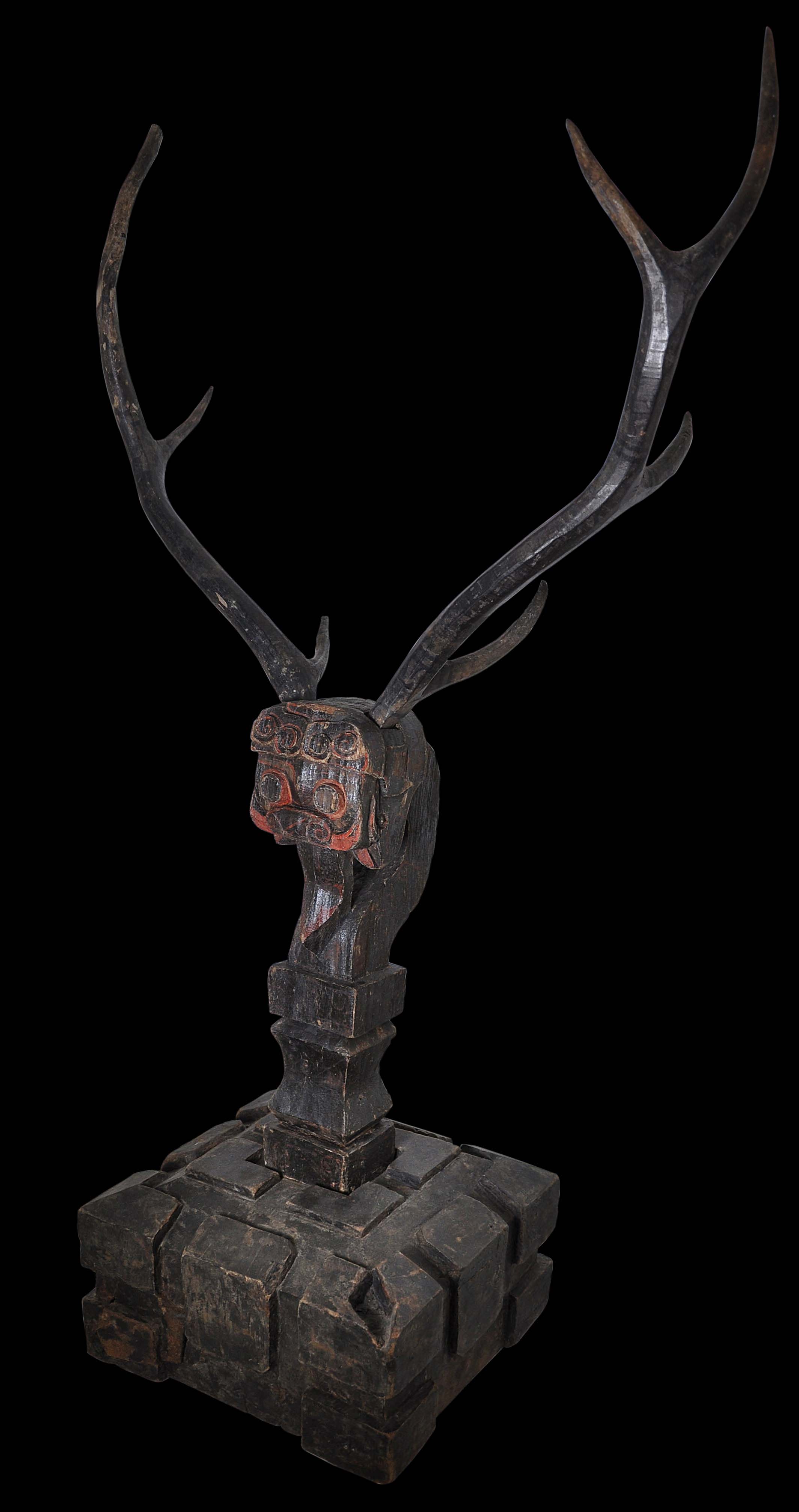 Chinese Warring States Wooden and Lacquered Tomb Guardian Chinese Warring States Wooden and Lacquered Tomb Guardian