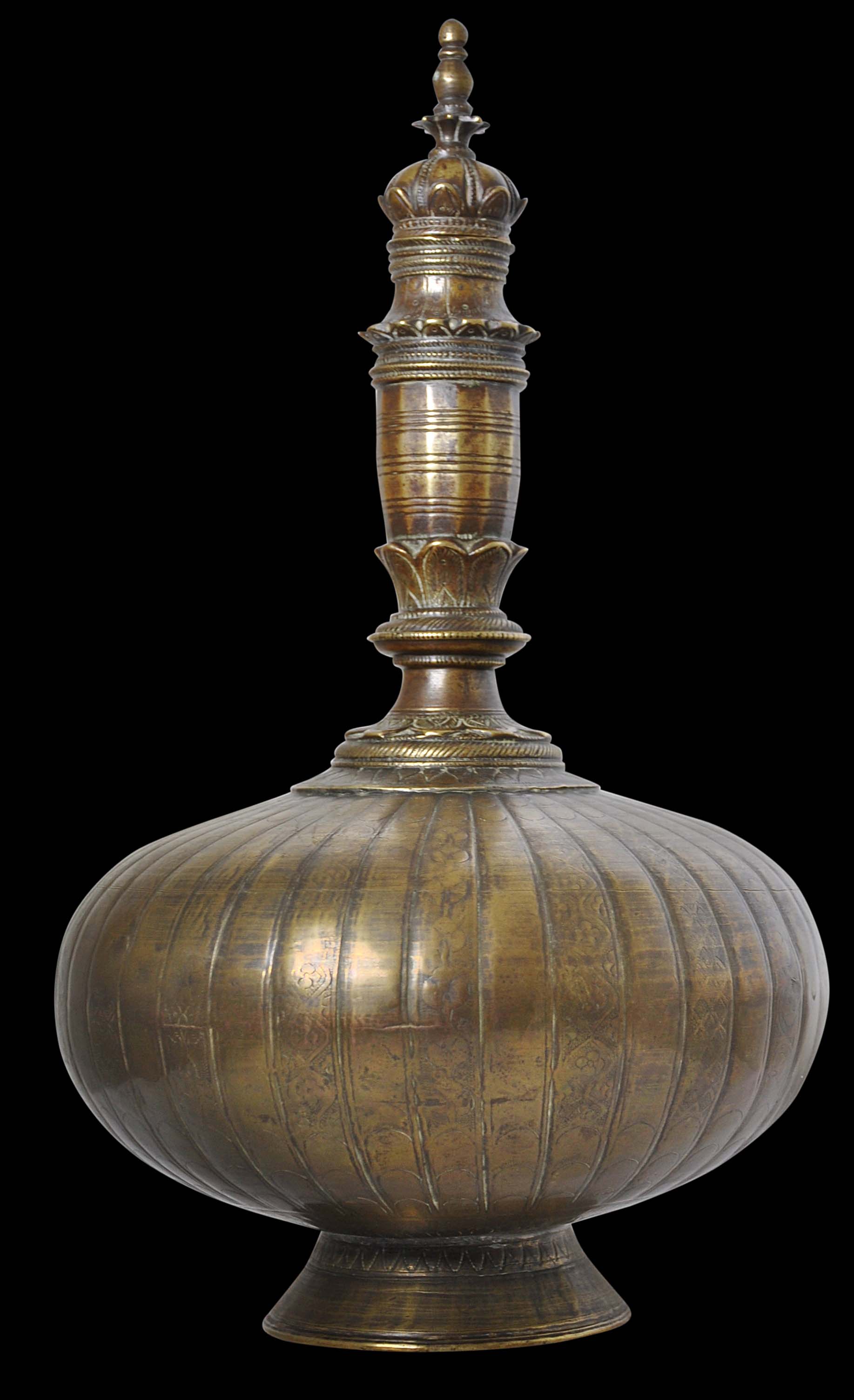 Indian Engraved Brass Water Flask (Surai or Surahi) - Michael Backman Ltd