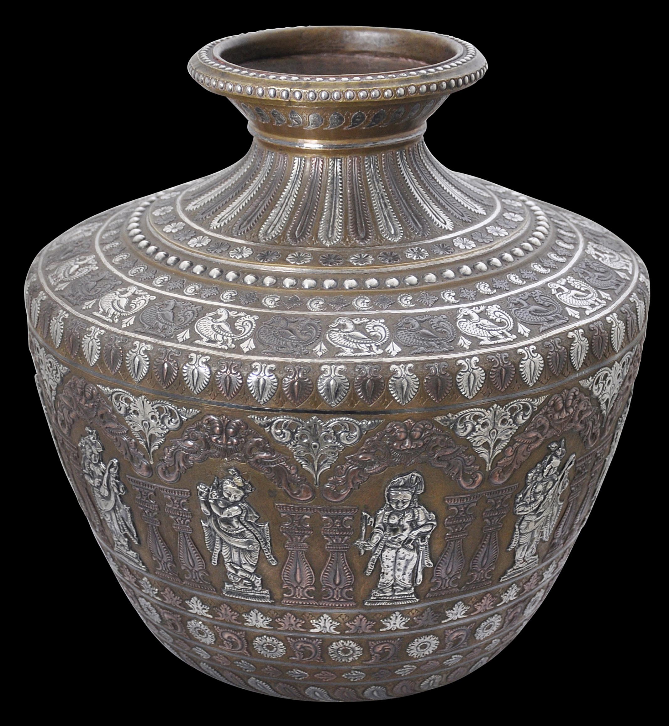 Unusually Large Brass Lota Vase overlaid with Silver & Copper - Michael  Backman Ltd